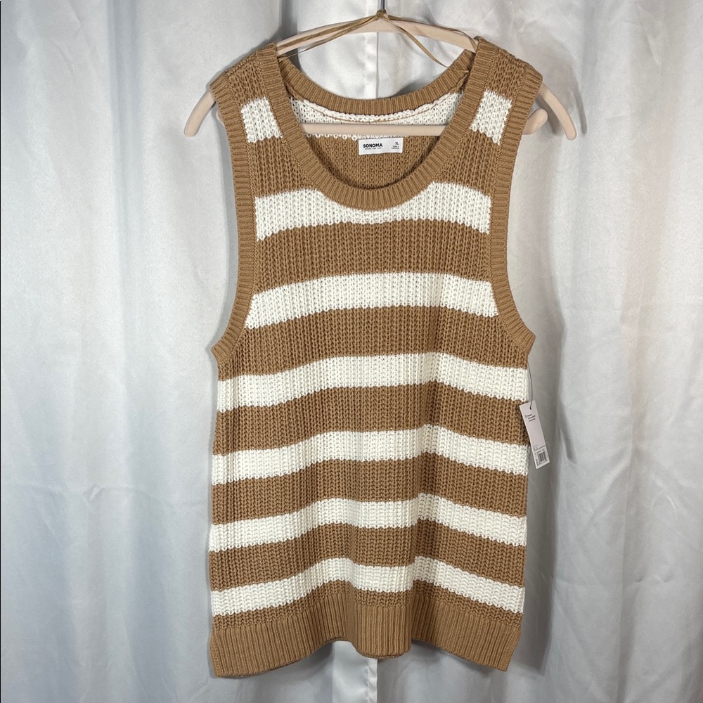 13. Sonoma Tan and Cream Knit Sweater Vest